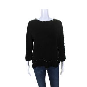 529 Womens Studded Trim Crew Neck Boxy Pullover Sweater Black Size Medium
